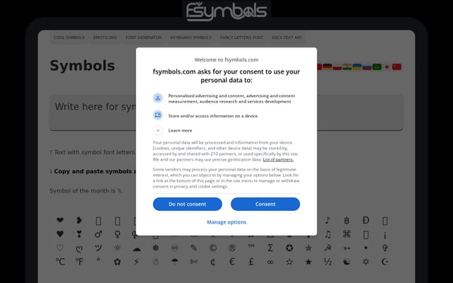 Screenshot of fsymbols.com