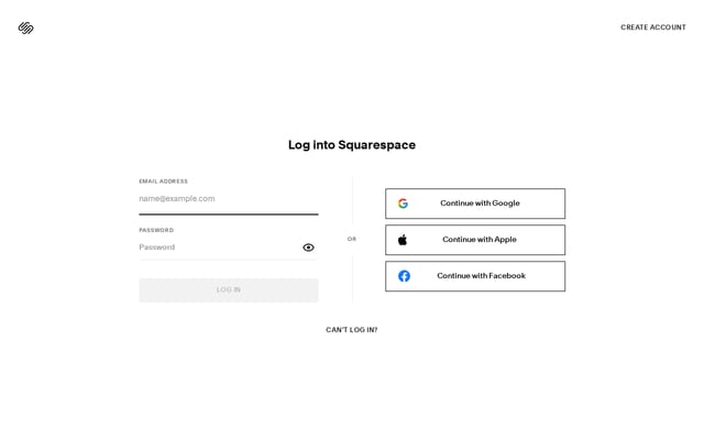 Screenshot of login.squarespace.com