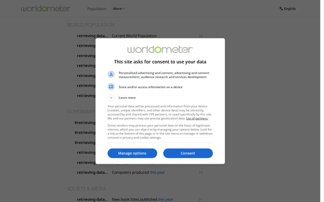 Screenshot of worldometers.info
