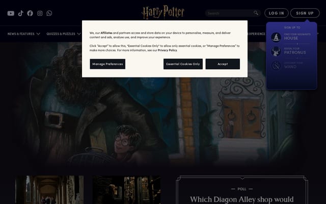Screenshot of wizardingworld.com