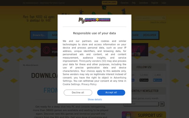 Screenshot of myabandonware.com