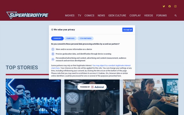 Screenshot of superherohype.com