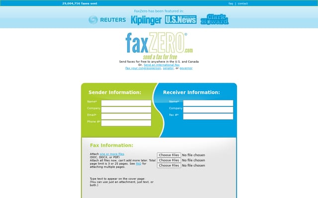 Screenshot of faxzero.com