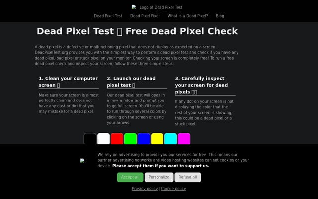 Screenshot of deadpixeltest.org