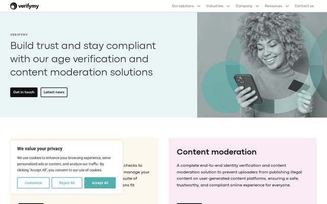 Screenshot of verifymy.io