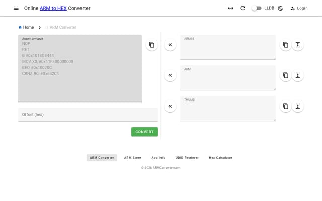 Screenshot of armconverter.com