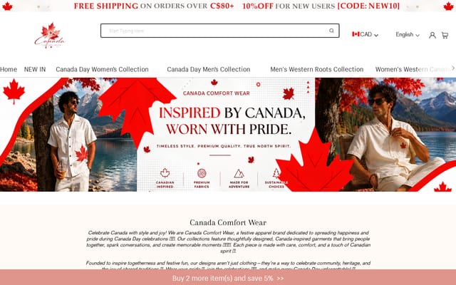 Screenshot of canadacomfortwear.com