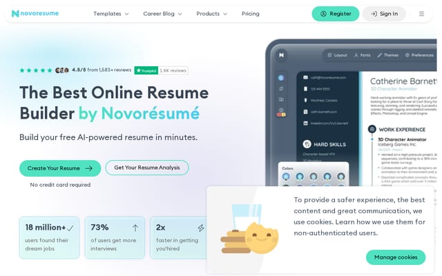 Screenshot of novoresume.com