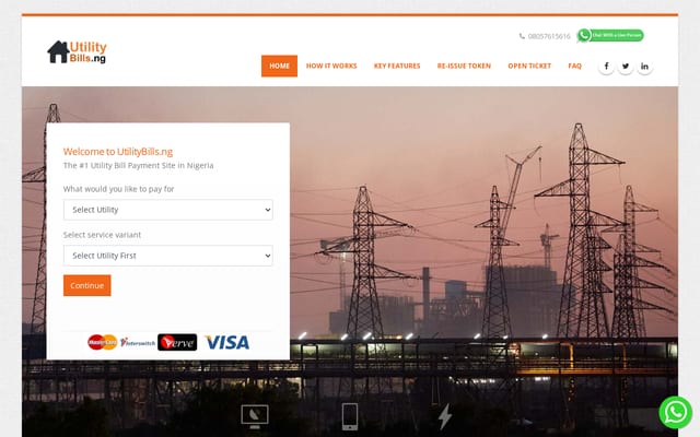 Screenshot of utilitybills.ng