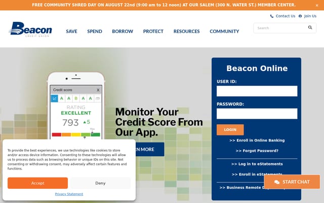 Screenshot of beaconcu.org
