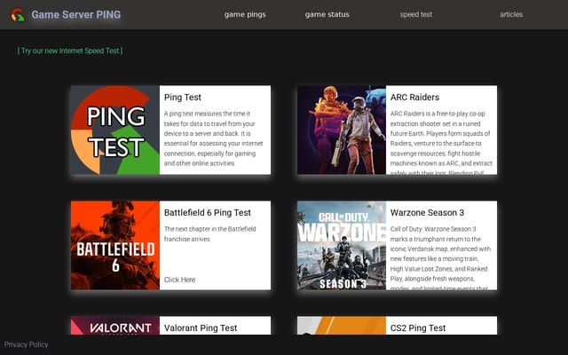 Screenshot of gameserverping.com