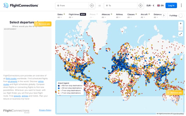 Screenshot of flightconnections.com