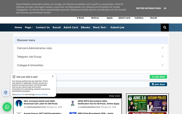 Screenshot of indiafastjobalert.com