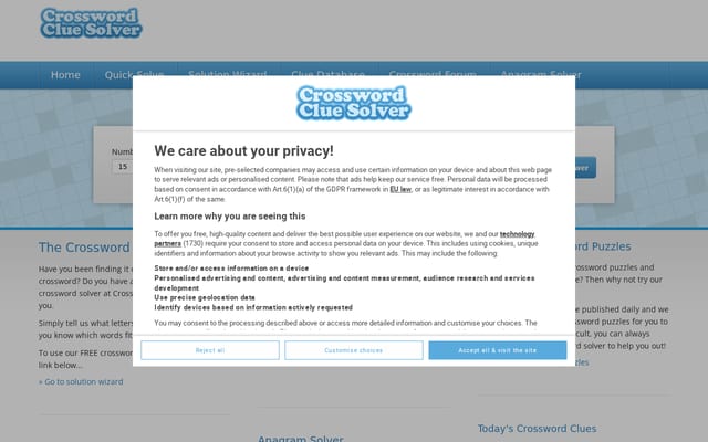 Screenshot of crosswordsolver.org