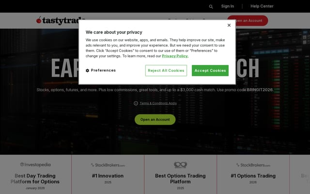 Screenshot of tastytrade.com