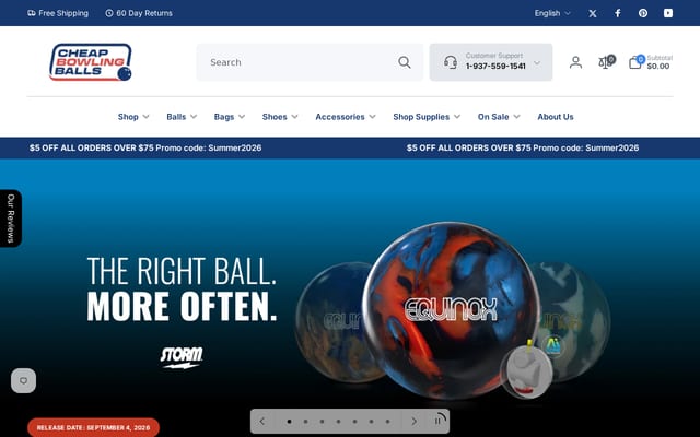 Screenshot of cheapbowlingballs.com