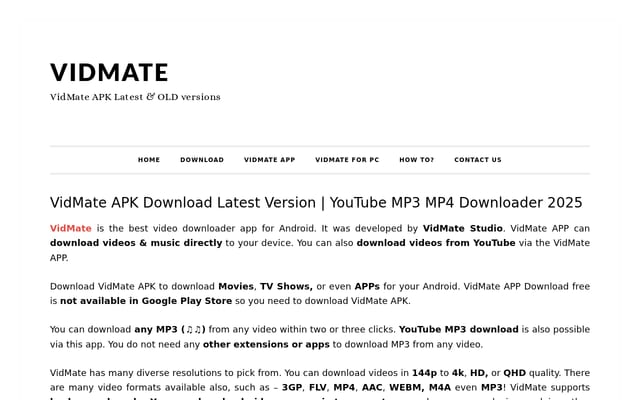 Screenshot of vidmateapkfree.com
