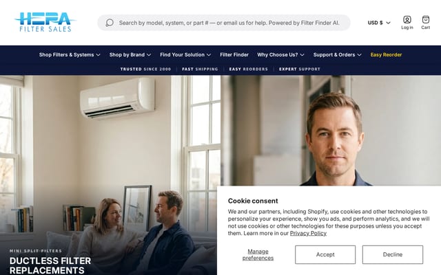 Screenshot of hepafiltersales.com