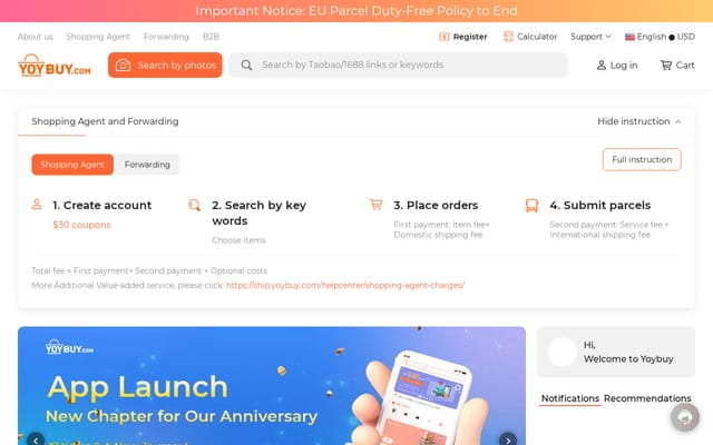 Screenshot of yoybuy.com