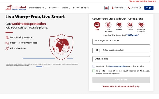 Screenshot of reliancegeneral.co.in