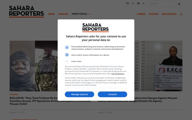 Screenshot of saharareporters.com
