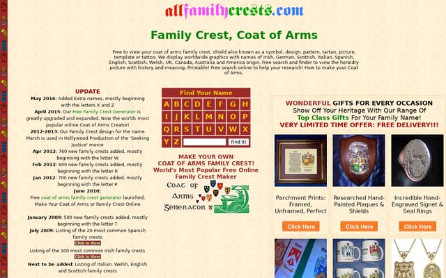 Screenshot of allfamilycrests.com