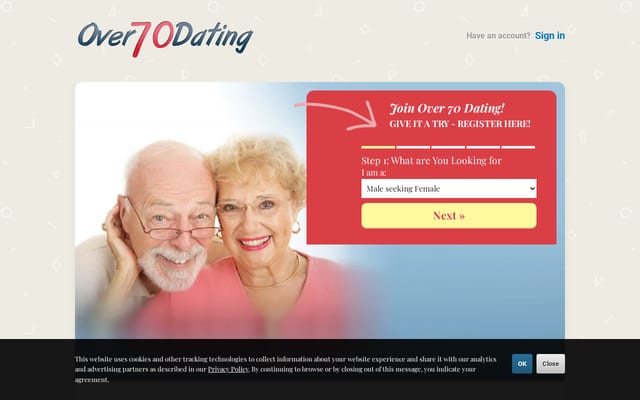 Screenshot of over70dating.com