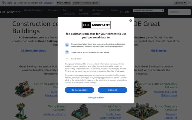 Screenshot of foe-assistant.com