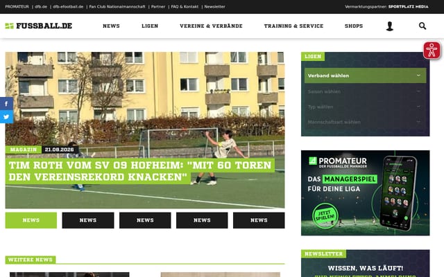 Screenshot of fussball.de