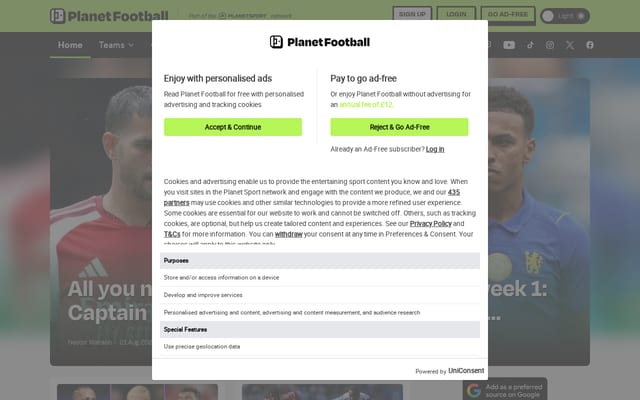 Screenshot of planetfootball.com
