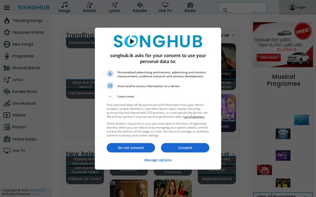 Screenshot of songhub.lk