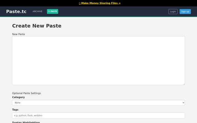 Screenshot of paste.tc