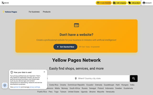 Screenshot of yellowpages.no