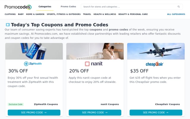 Screenshot of promocodes.com