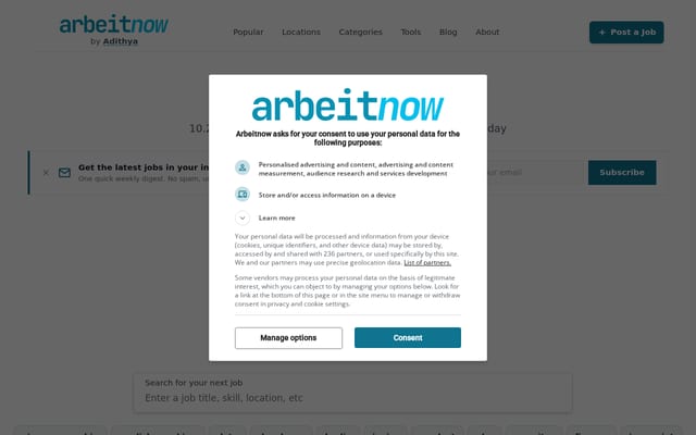 Screenshot of arbeitnow.com