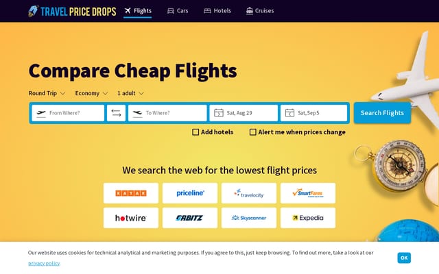 Screenshot of travelpricedrops.com