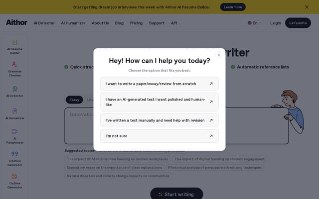 Screenshot of aithor.com