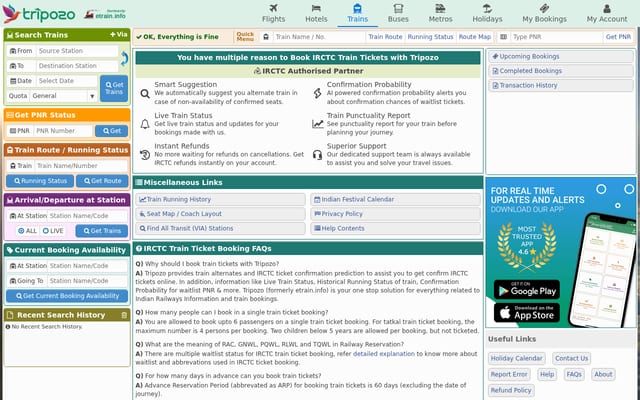 Screenshot of etrain.info