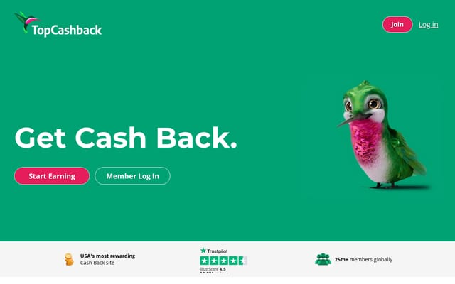 Screenshot of topcashback.com
