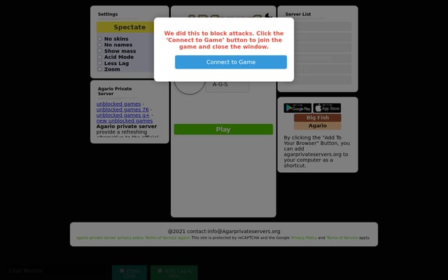 Screenshot of agarprivateservers.org