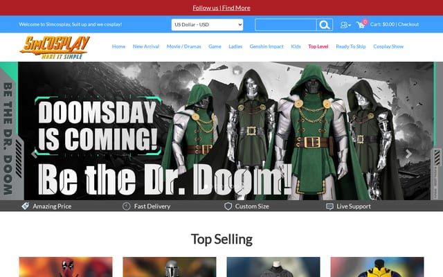 Screenshot of simcosplay.com