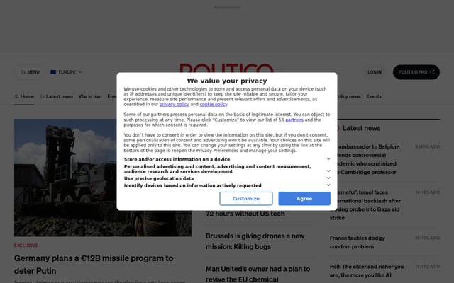 Screenshot of politico.eu