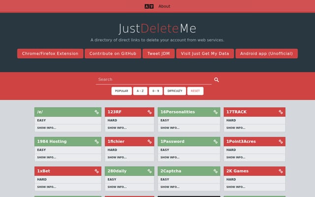 Screenshot of justdeleteme.xyz