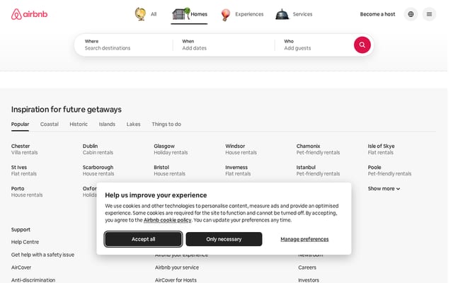 Screenshot of airbnb.co.uk