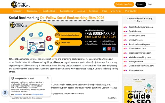 Screenshot of 99bookmarking.com