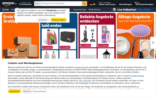 Screenshot of amazon.de