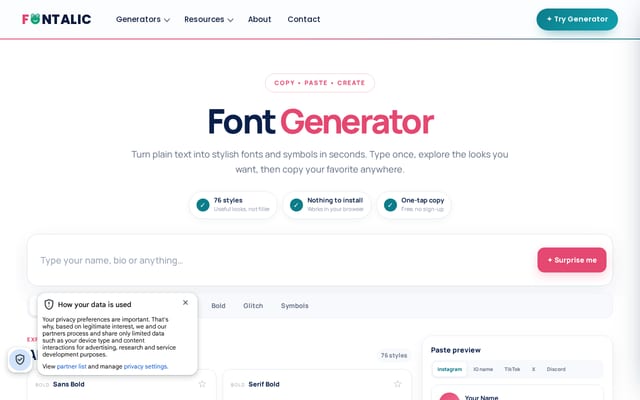 Screenshot of fontalic.com