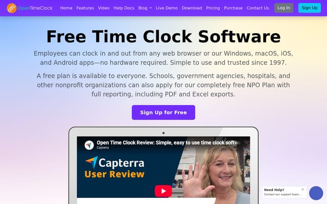 Screenshot of opentimeclock.com
