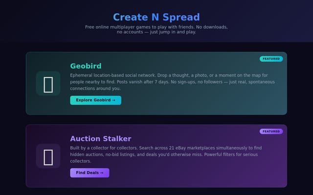 Screenshot of createnspread.appspot.com