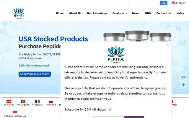 Screenshot of peptidegurus.com